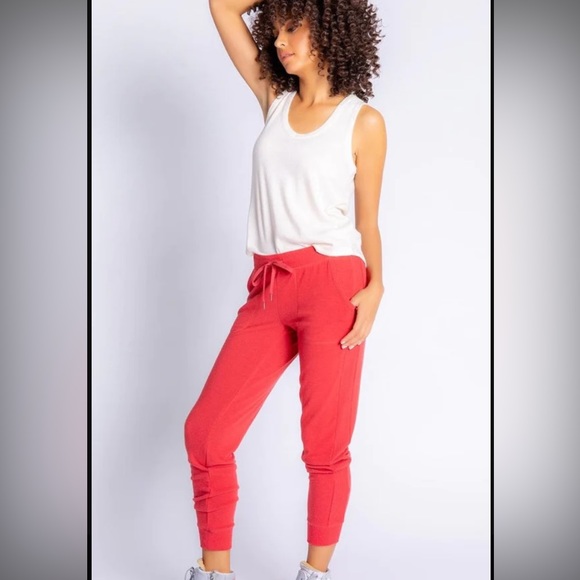 EUC PJ Salvage Peachy Banded Jogger Loungewear Burnt Red Size Small - Picture 10 of 13